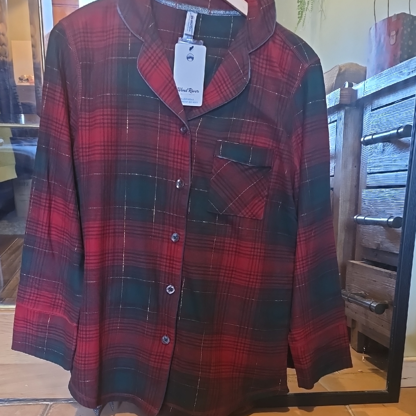 Women's 2 Piece Red & Green Plaid Button-Up Night Wear(Includes Upper & Bottom)